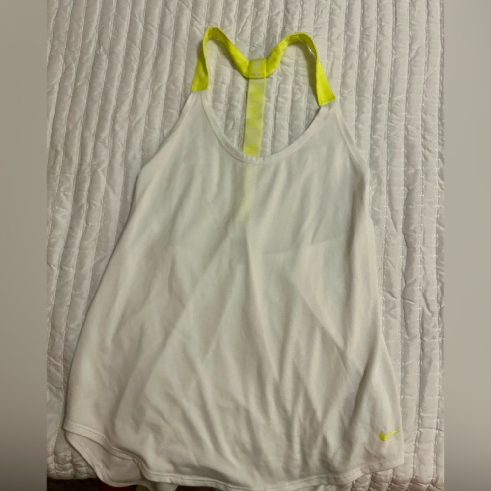 Nike White Tank with Neon Yellow Racerback